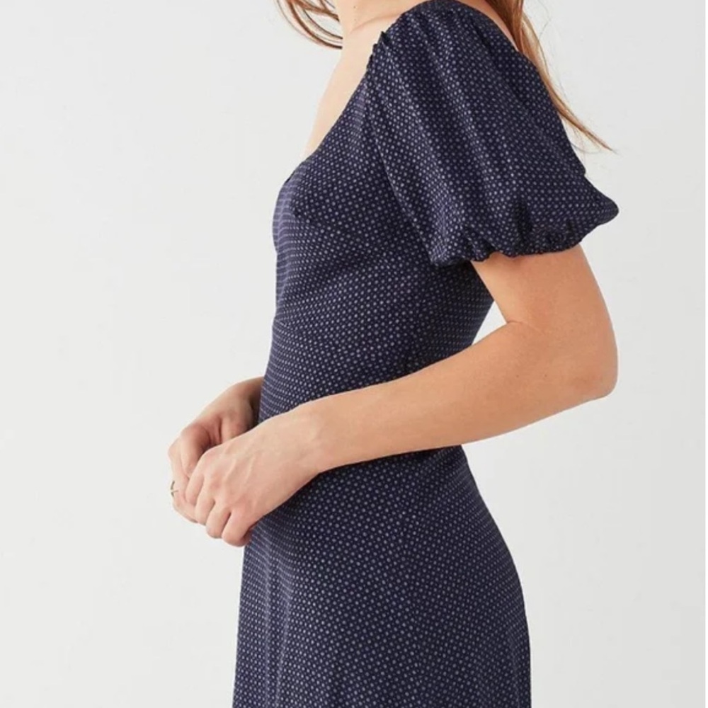 Urban Outfitters Navy Blue Puff Sleeve Ditsy Floral Mini Dress Size Small - Picture 2 of 15